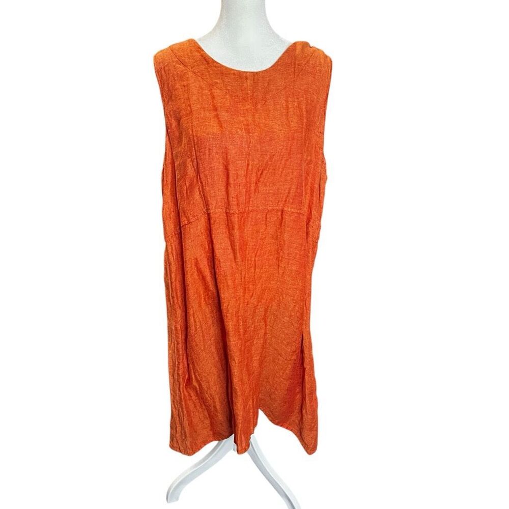 Rust Orange Linen Blend Sleeveless Shift Dress | Boho Artisan Made in Nepal | Si